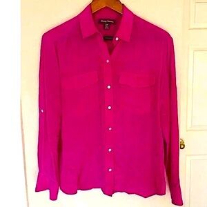 Tommy Bahama Silk Magenta Button Down Blouse Small
